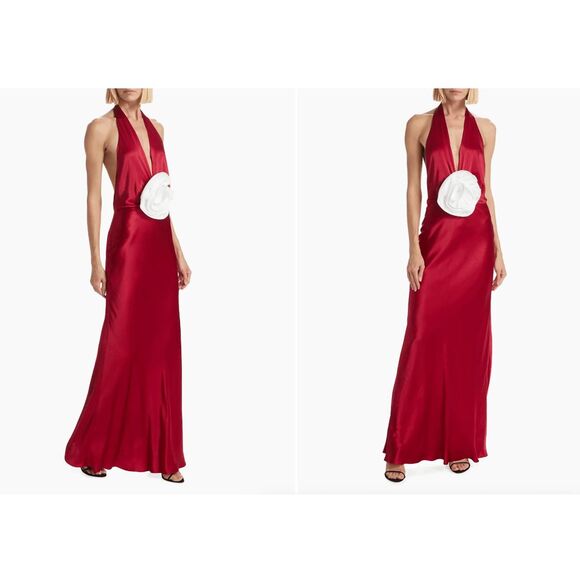 The Bar Grayson Rosette Halter Gown Chianti Size 8 $568 - Picture 3 of 10